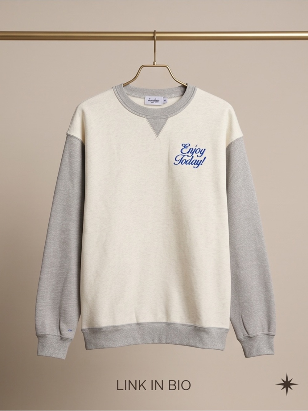 The Mayfair Group Enjoy Today! Cream & Gray Crewneck oversized Sweatshirt